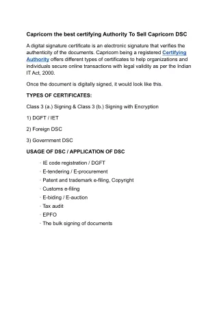 Capricorn the best certifying Authority To Sell Capricorn DSC