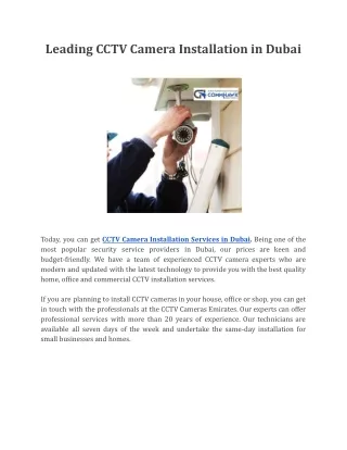 Leading CCTV Camera Installation in Dubai