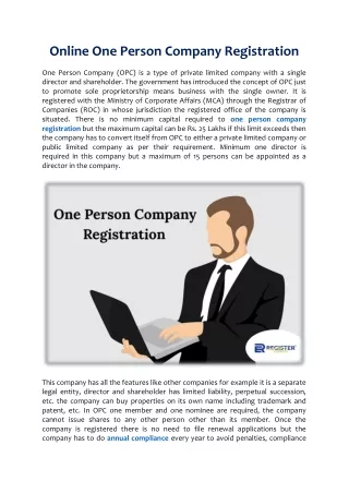 Online One Person Company Registration