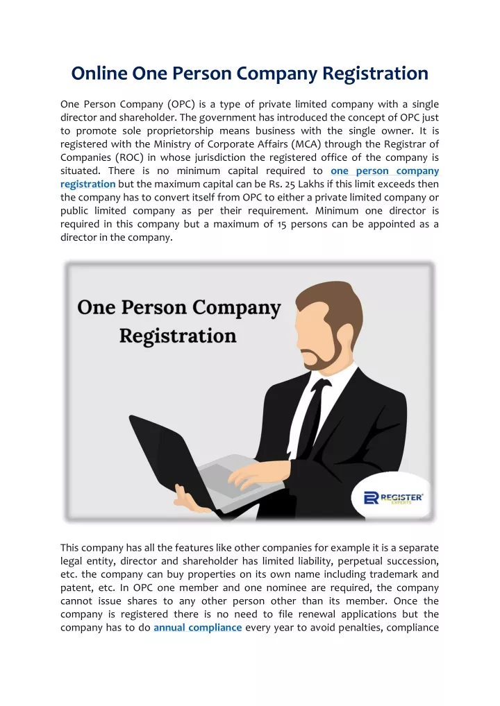 online one person company registration