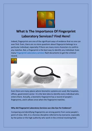 What Is The Importance Of Fingerprint Laboratory Services? Find Here!