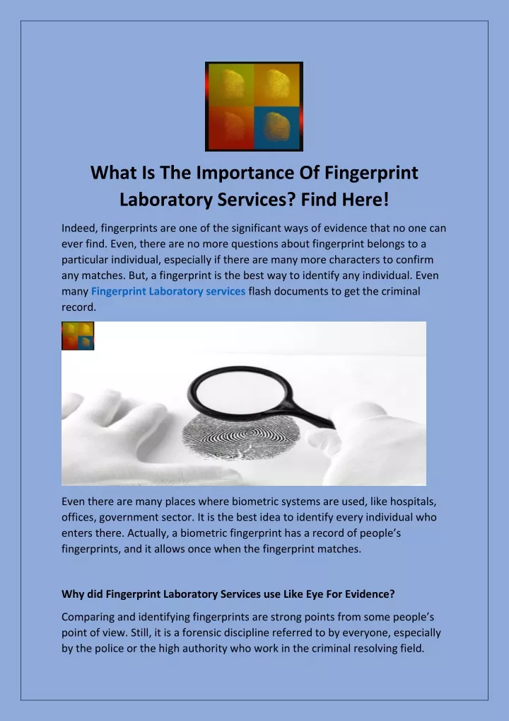 what is the importance of fingerprint laboratory