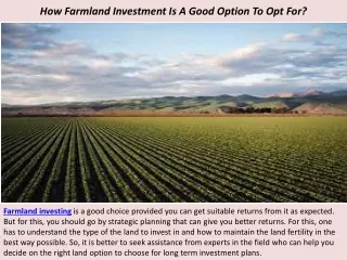 How Farmland Investment Is A Good Option To Opt For?