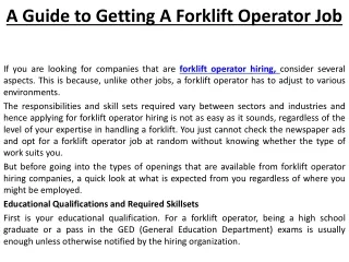 A Guide to Getting A Forklift Operator Job