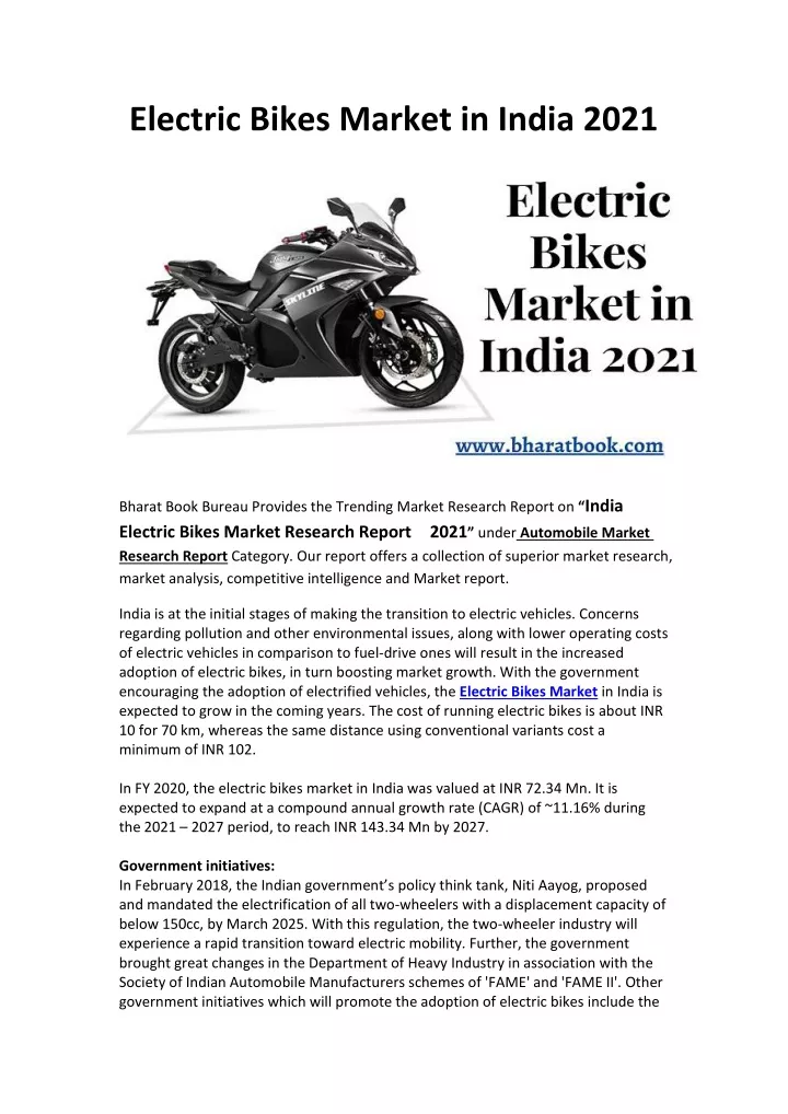 electric bikes market in india 2021