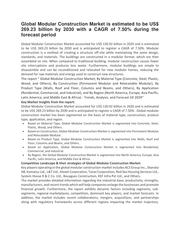 global modular construction market is estimated