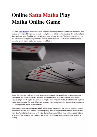 Online Satta Matka Play Matka Online Game