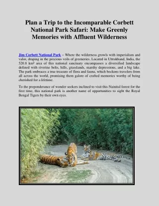 Plan a Trip to the Incomparable Corbett National Park Safari