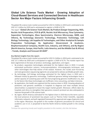 global life science tools market growing adoption
