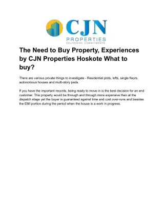 The Need to Buy Property, Experiences by CJN Properties Hoskote What to buy