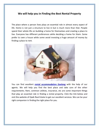 we will help you in finding the best rental