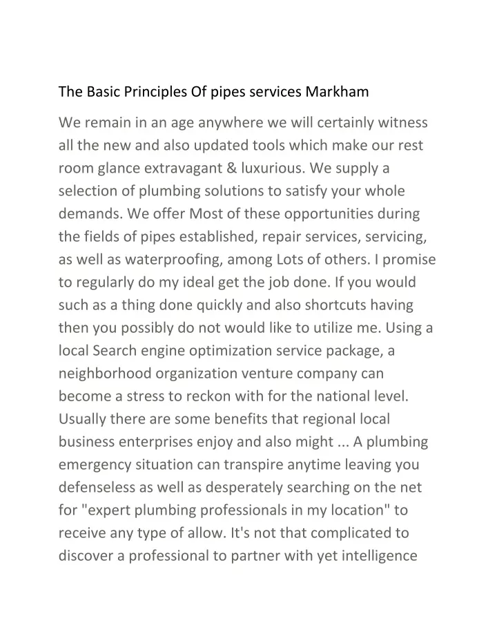the basic principles of pipes services markham