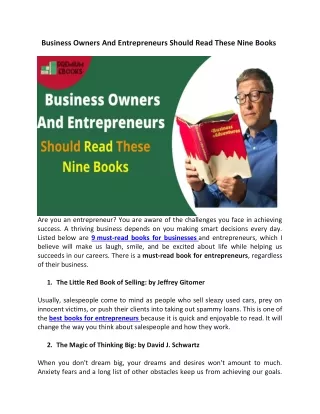Business Owners And Entrepreneurs Should Read These Nine Books