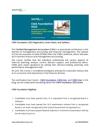 cma foundation 2022 registration exam dates