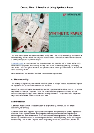 cosmo films 5 benefits of using synthetic paper