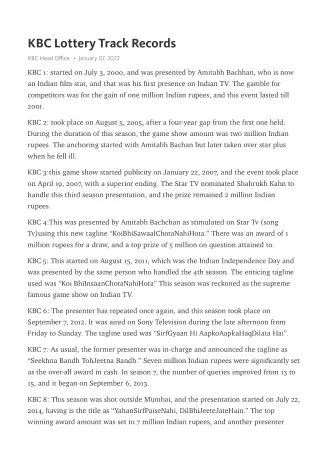 kbc lottery track records
