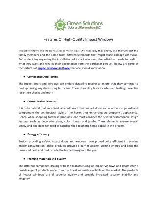 features of high quality impact windows