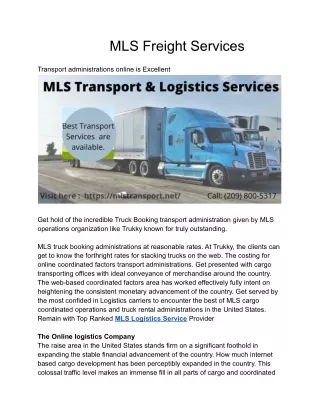 MLS Freight Services- MLS Transport Services