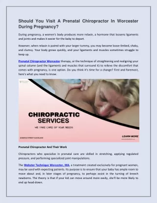 Should You Visit A Prenatal Chiropractor In Worcester During Pregnancy