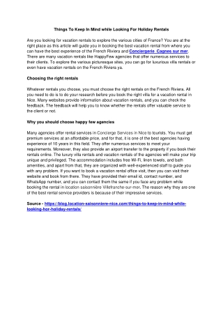 Things To Keep In Mind While Looking For Holiday Rentals