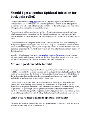 Should I get a Lumbar Epidural Injection for back pain relief
