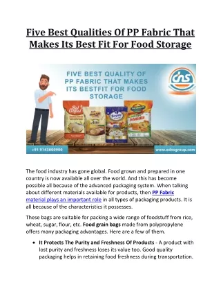 Five Best Qualities Of PP Fabric For Food Storage - PDF
