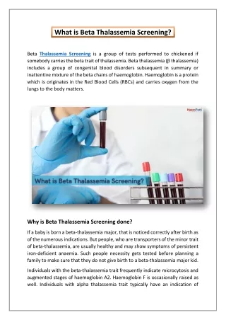 What is Beta Thalassemia Screening HaemPath