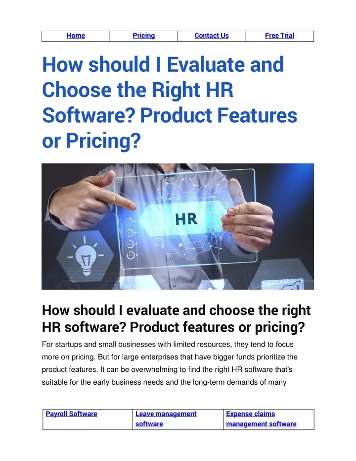 how should i evaluate and choose the right hr software product features or pricing