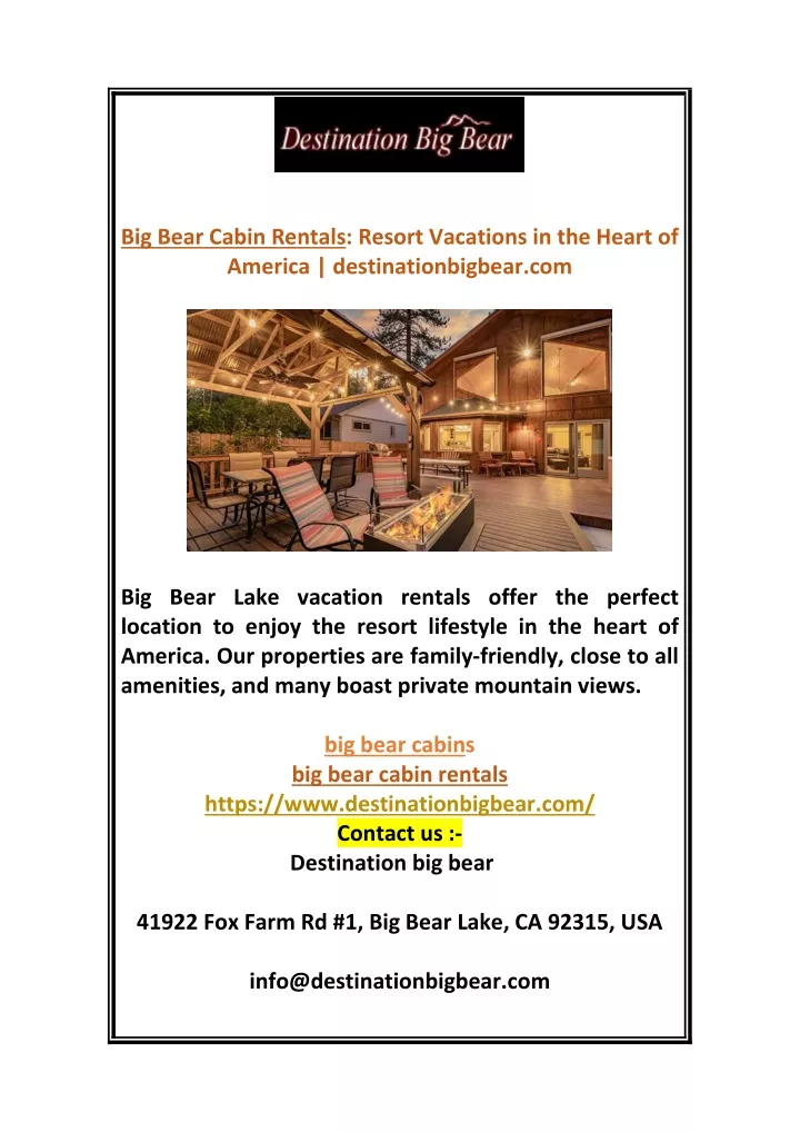 big bear cabin rentals resort vacations