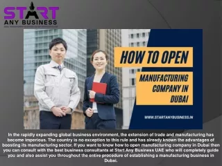 How To Open Manufacturing Company in Dubai
