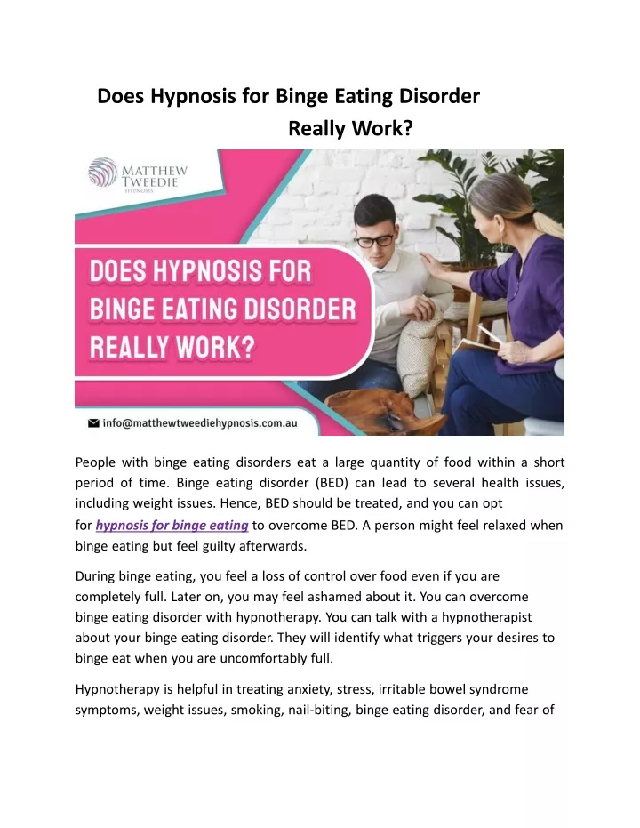 does hypnosis for binge eating disorder really