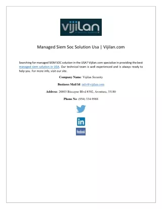 managed siem soc solution usa vijilan com