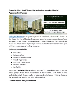 Godrej Kolshet Road Thane- Upcoming Premium Residential Apartment in Mumbai