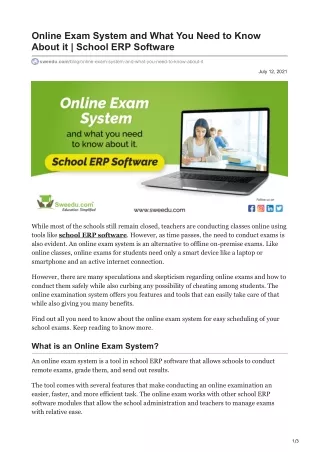 Best online examination system in india | Sweedu School ERP software