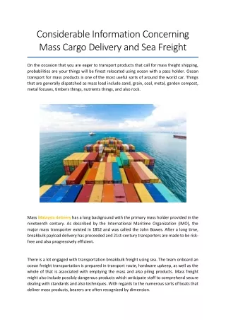 Considerable Information Concerning Mass Cargo Delivery and Sea Freight