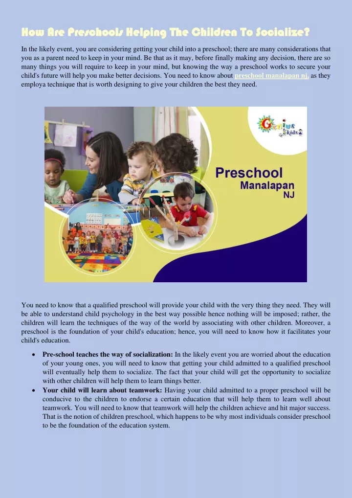 how are preschools helping the children