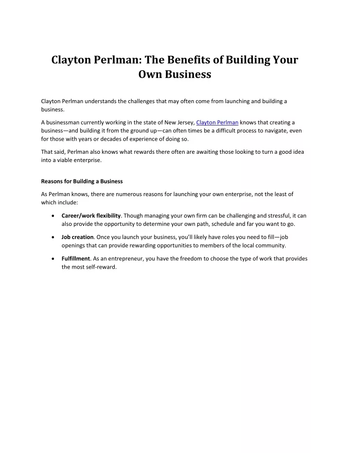 clayton perlman the benefits of building your