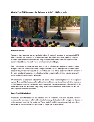 why is first aid necessary for schools in india