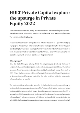 HULT Private Capital see huge potential for investors in Private Equity in 2022
