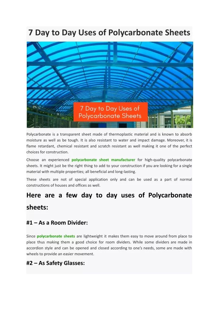 7 day to day uses of polycarbonate sheets