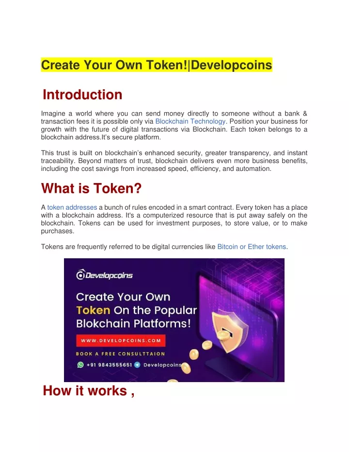create your own token developcoins introduction