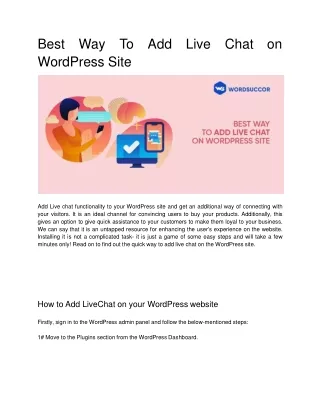 Best Way To Add Live Chat on WordPress Site