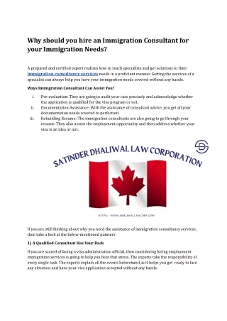 Why should you hire an Immigration Consultant for your Immigration Needs