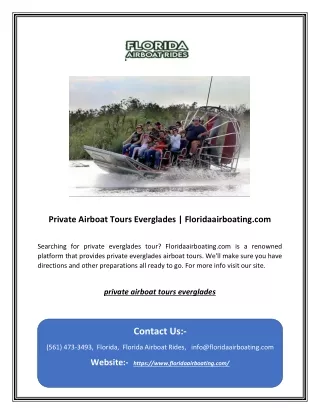 Private Airboat Tours Everglades | Floridaairboating.com