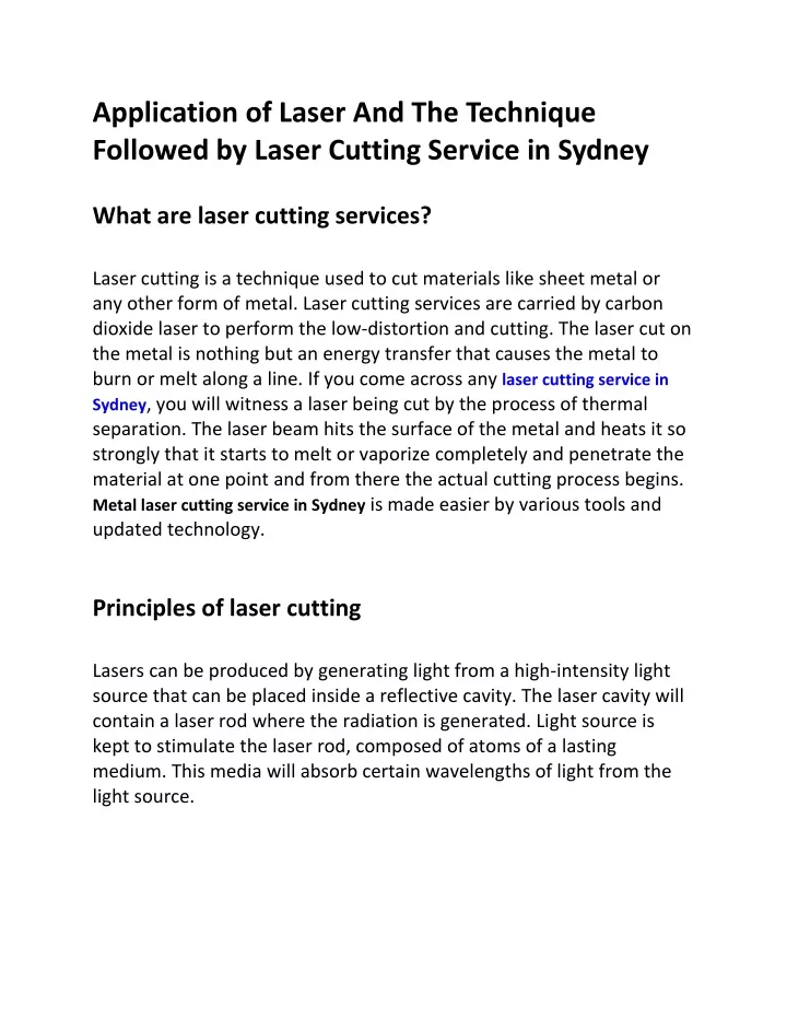 application of laser and the technique followed