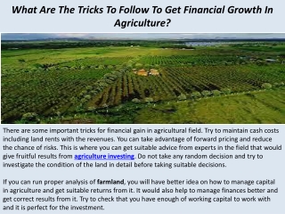 What Are The Tricks To Follow To Get Financial Growth In Agriculture?