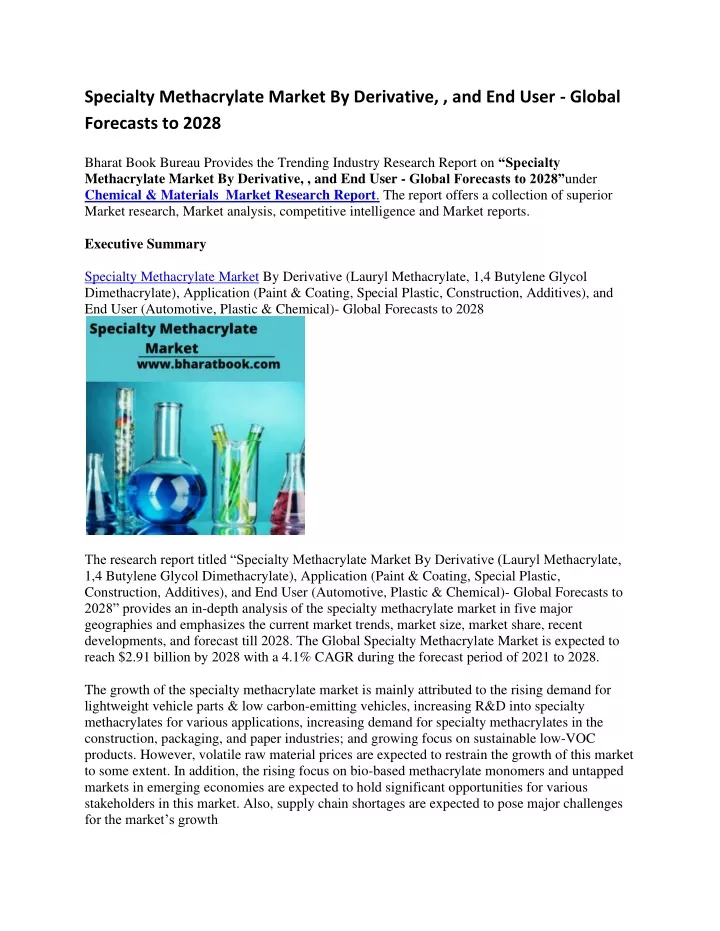 specialty methacrylate market by derivative