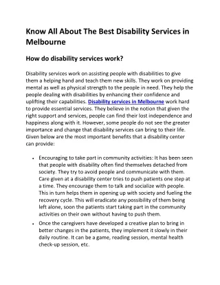 Disability Services in Melbourne