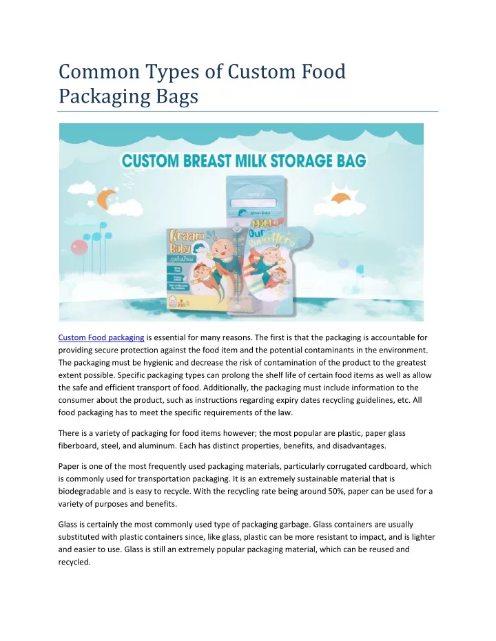 common types of custom food packaging bags