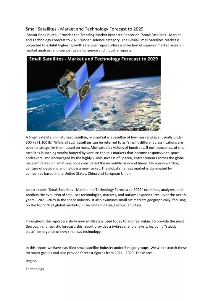 small satellites market and technology forecast